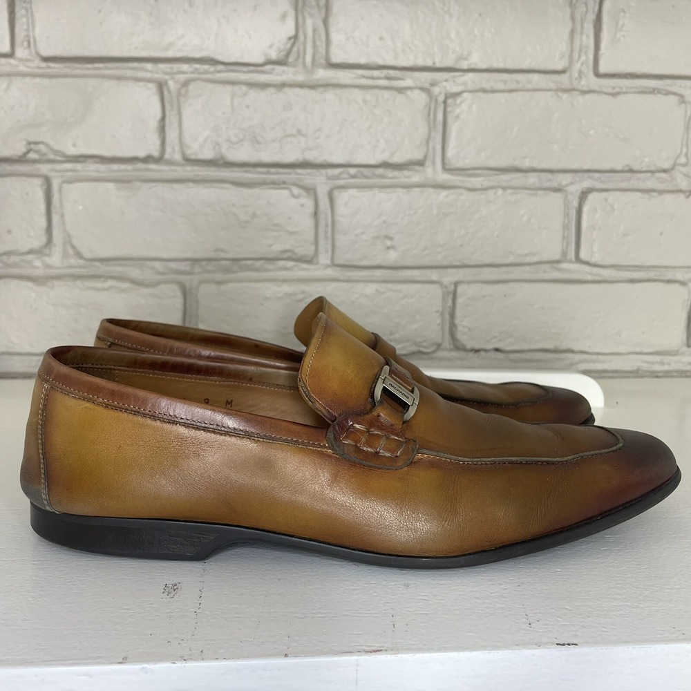 Magnanni Loafers Men's Size 9 Brown Leather Metal Buckle Loafers Shoes